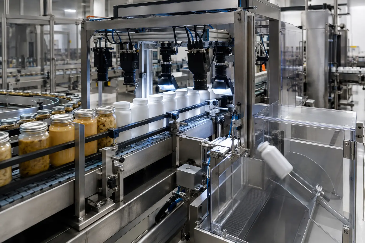Automatic inspection and rejection of a failed capped container on a production line